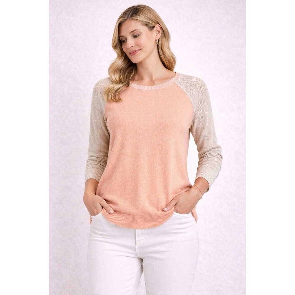 Banana Republic Sweater Women L Peach Cream Raglan Knit Casual